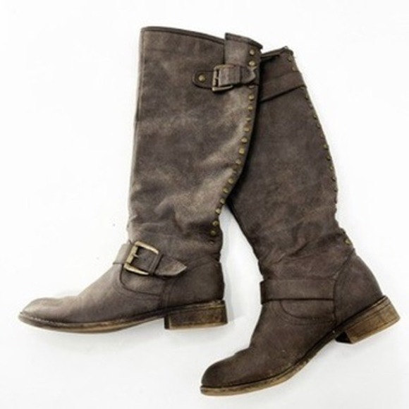 Madden Girl Womens Brown Faux Leather Knee High Boots w Studs Accent Size 7 - Picture 1 of 6